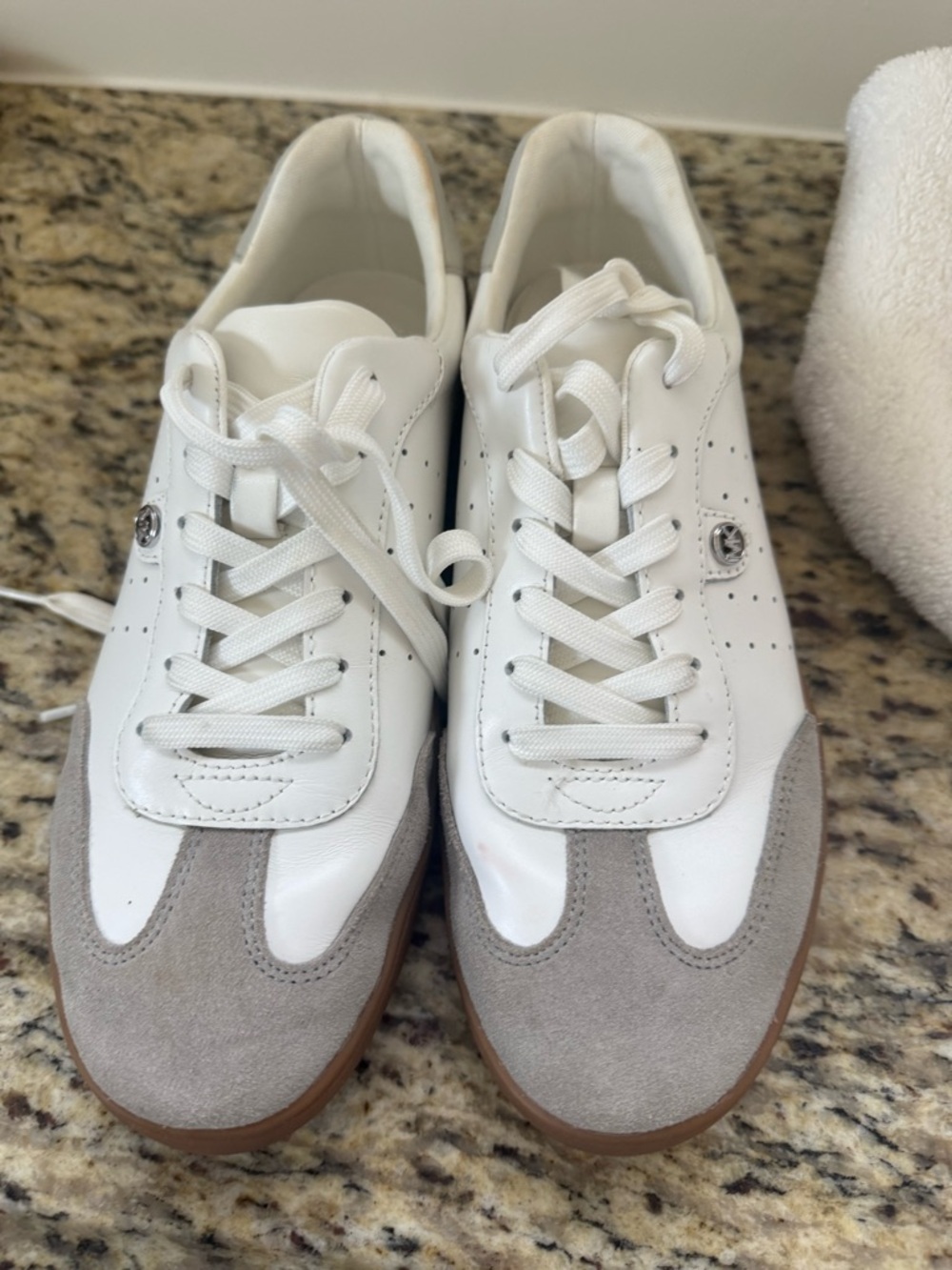 Michael Kors White and Gray Women's Leather Sneakers